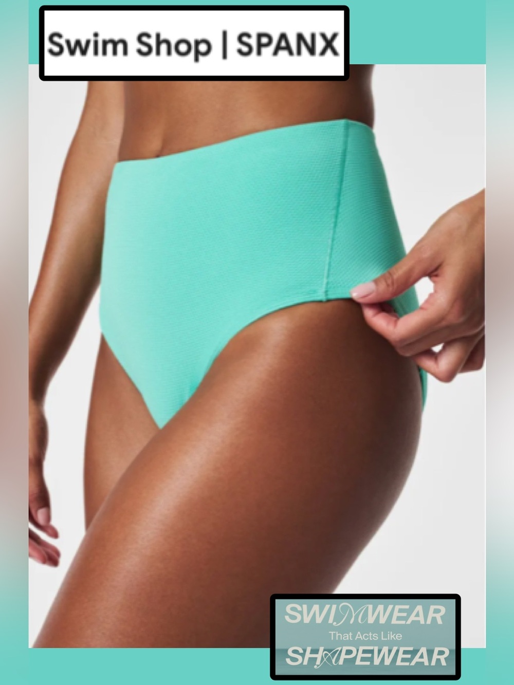 NWT SPANX Pique High Rise Shaping Cheeky Bikini Bottom Turquoise Swim Medium